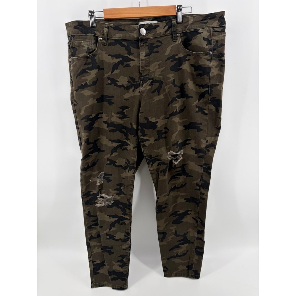 Lane Bryant Mid Rise Super Skinny Jeans, Green Camo, Ripped Distressed, 20